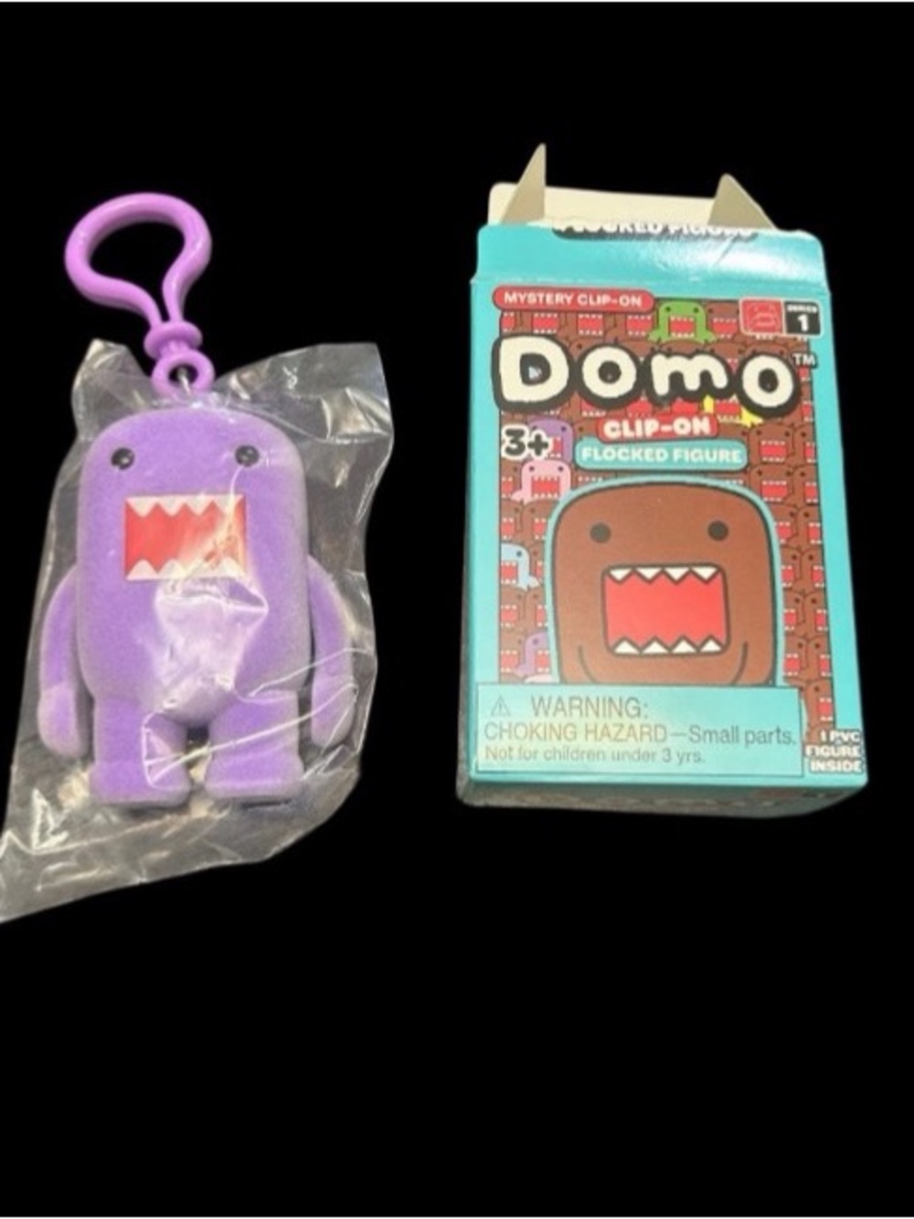 DOMO Domo-Kun 3" Purple Flocked Figure Clip On Bag Charm Mystery Box Unboxed New
